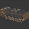 Single Story Brick Building With Blue Roof White Units Front Awning And Entrance Hardware Sign