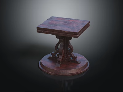 Vintage Wooden Table With Square Top And Intricate Carved Circular Pedestal 3d model