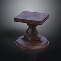 Vintage Wooden Table With Square Top And Intricate Carved Circular Pedestal