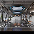 Modern Fitness Gym Interior Featuring Workout Equipment Ceiling Lights And Flooring Markings