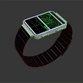 Modern Digital Watch With Square Dial Green Display And Black Strap 3d model