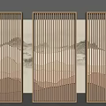 Elegant Wooden Background Wall With Mountain Pattern And Vertical Slat Design 3d model
