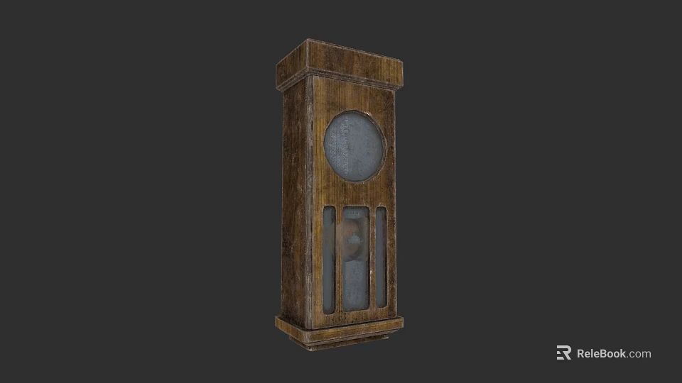 Dark Background Wall Featuring Vintage Wooden Clock With Round Face And Glass Panels 3d model 