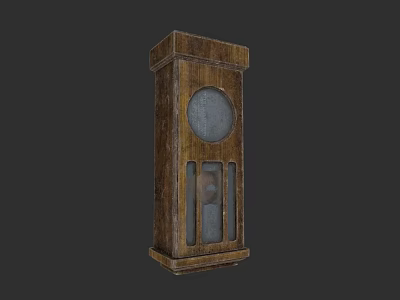 Dark Background Wall Featuring Vintage Wooden Clock With Round Face And Glass Panels 3d model