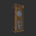 Dark Background Wall Featuring Vintage Wooden Clock With Round Face And Glass Panels