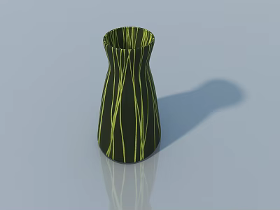 Black Vase With Yellow Vertical Stripes Modern Design For Flowers On Light Background With Reflection 3d model