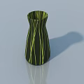 Black Vase With Yellow Vertical Stripes Modern Design For Flowers On Light Background With Reflection