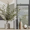 Stylish Decorative Ornament Set With Green Plant Vase Books And Ceramic Pieces On Modern Windowsill