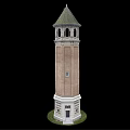 Historic Brick Tower with Pointed Spire Arched Windows and Ornate Base Design 3d model