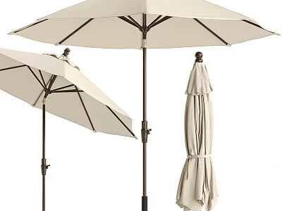Outdoor Beige Patio Umbrellas With Fabric Canopy And Metal Pole In Open Closed States 3d model