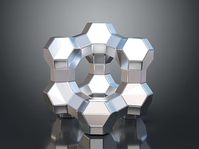3D Geometric Metallic Silver Hexagonal Ring Structure With Shiny Reflective Surface 3d model