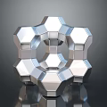 3D Geometric Metallic Silver Hexagonal Ring Structure With Shiny Reflective Surface