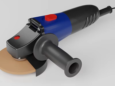 Professional Industrial Angle Grinder With Blue Black Body Red Button And Grinding Wheel 3d model