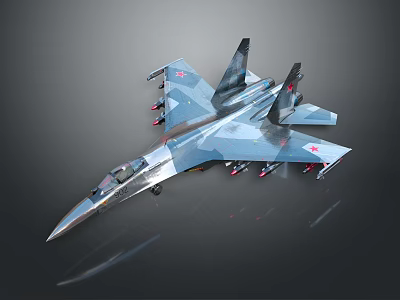 Modern Military Fighter Aircraft With Camouflage Livery And Airborne Missiles 3d model