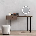 Elegant Dressing Table With Round Lighted Mirror Cosmetics Books Drawer And Padded Stool 3d model