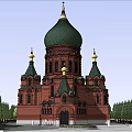 Historic Russian Church With Green Domes Golden Spires And Red Brick Walls