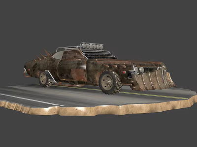 Post Apocalyptic Modified Car With Spikes Roof Lights And Rusty Exterior 3d model