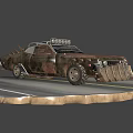 Post Apocalyptic Modified Car With Spikes Roof Lights And Rusty Exterior