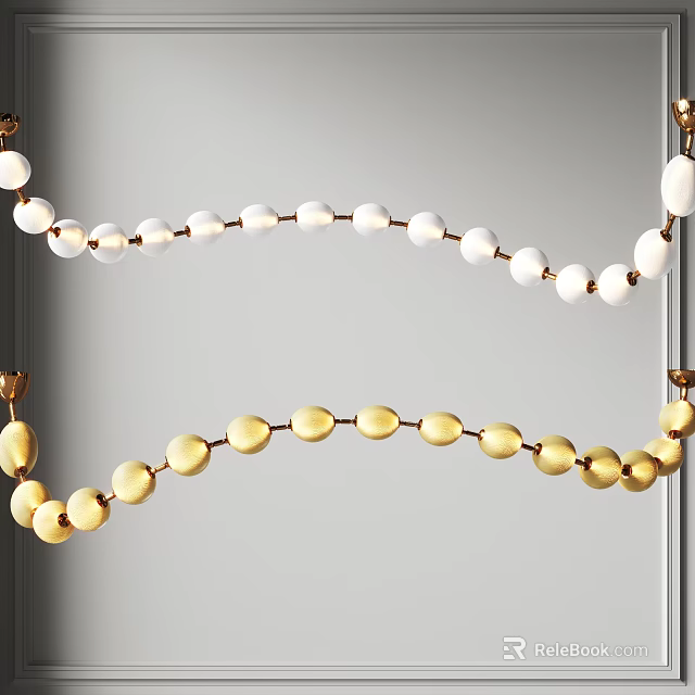 Elegant Golden And White Beads Hanging Chandelier With Decorative Strings 3d model 