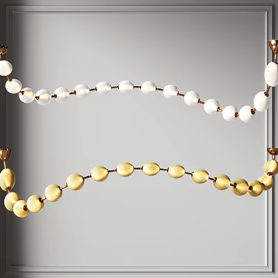 Elegant Golden And White Beads Hanging Chandelier With Decorative Strings 3d model