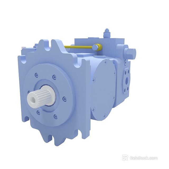 Light Blue Industrial Hydraulic Pump Component With Shaft And Valves 3d model 