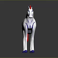 White Horse 3D Model With Red Mane Tail And Blue Decorative Lines Hooves