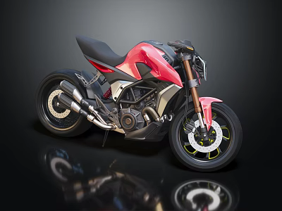 Sporty Red and Black Motorcycle with Sleek Design Black Seat and Alloy Wheels 3d model
