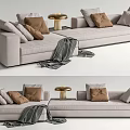 Light Gray Sectional Sofa with Brown Gray Cushions Golden Side Table and Throw Blanket 3d model