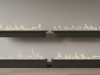 Modern Fireplaces With Varied Flames On Gray Wall And Wood Floor 3d model