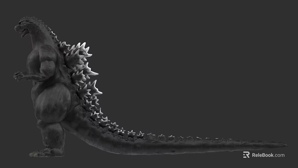 Game and Movie Monster Character with Spiked Back Long Tail and Gray Texture 3d model 