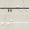 Modern Linear Pendant Lights With Black White Frames And Round Glass Bulbs 3d model