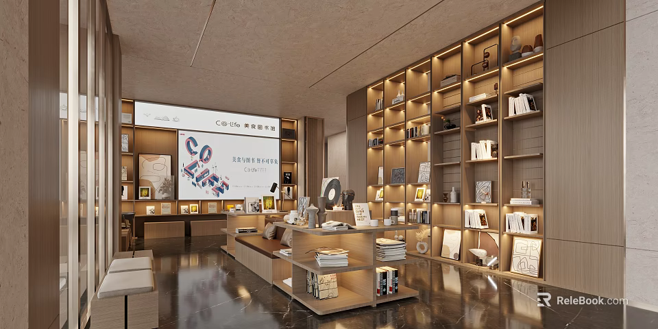 Book Art Exhibition Space With Shelves And Displays 3d model 