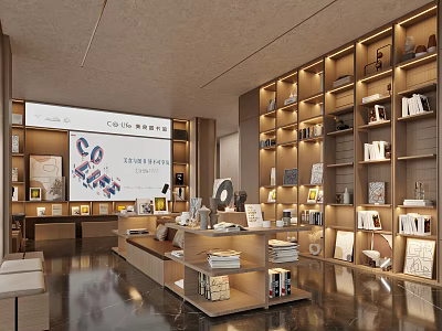 Book Art Exhibition Space With Shelves And Displays 3d model