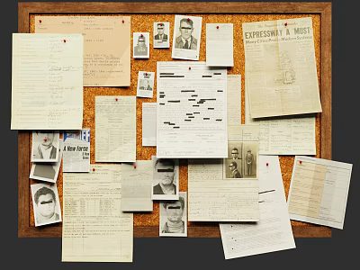 Vintage Corkboard Background Wall With Papers Photos And Documents Collage 3d model