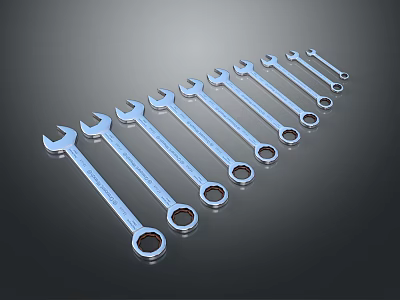 Hardware Tools Professional Chrome Plated Wrench Set With Multiple Sizes 3d model