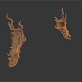 Pair of Ancient Metal Arm Weapons With Decorative Horns And Red Straps