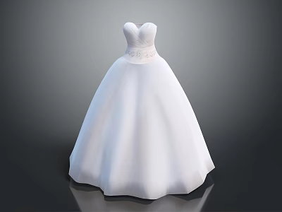 White Wedding Dress With Sweetheart Neckline And Flowy Ball Gown Silhouette 3d model