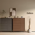 Modern Poliform Entryway And Side Cabinets In Gray Brown With Decorative Painting Plant And Vase