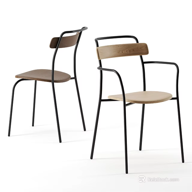 Modern Dining Chairs With Wooden Seats Backs Metal Frames And Armrest Options 3d model 