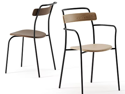 Modern Dining Chairs With Wooden Seats Backs Metal Frames And Armrest Options 3d model