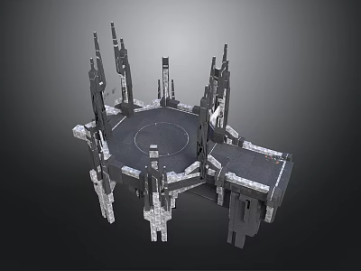 Futuristic Platform Structure With Multiple Towers And Circular Central Area 3d model