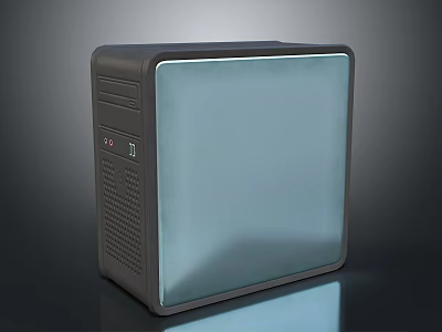Modern Desktop Computer Tower With Sleek Black Design And Front Panel 3d model