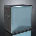 Modern Desktop Computer Tower With Sleek Black Design And Front Panel