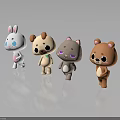 Cute Cartoon Characters With Rabbit Puppy Cat And Bear Standing Together