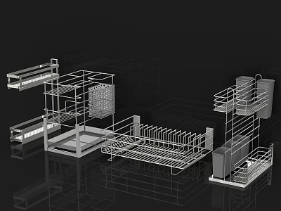 Modern Metal Kitchen Storage Racks With Multiple Tiers And Organizing Shelves 3d model