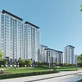 Modern High Rise Residential Buildings With Green Lawns Trees And Outdoor Spaces