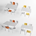 Modern Dining Table Set With White Table And Orange Yellow Chairs 3d model