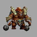 Fierce Muscular Fantasy Game Character With Lion Head Furry Body Decorative Armor And Stone Hammers