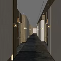 Elegant Modern Hotel Corridor Interior With Warm Lighting And Textured Wall Panels 3d model