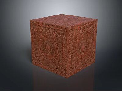 Red Carved Cube Decorative Box With Intricate Surface Patterns For Home Living 3d model